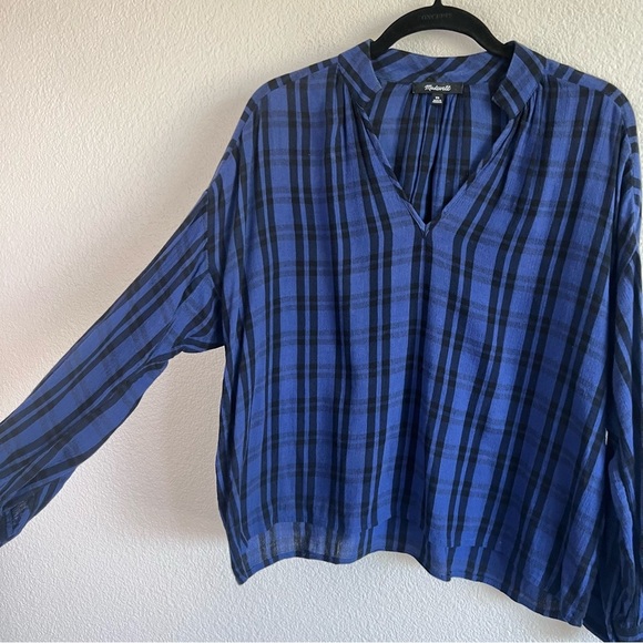 Madewell Highroad Popover Shirt in Chelton Plaid Black Blue - Picture 4 of 10